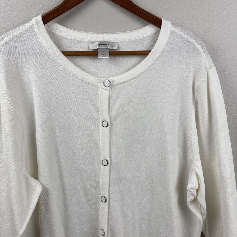 CJ Banks 1X Cream Button Front Sweater Cardigan Soft Silver Buttons Lightweight